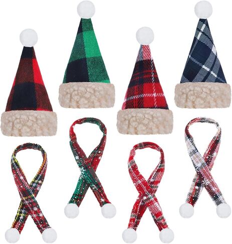 Geyoga 8 Pcs Christmas Mini Knit Doll Hats with Scarf Small Santa Hat Scarf Christmas Knit Decoration Winter Wine Bottle Decor for Xmas Ornaments DIY Art Craft (Red, Green,Snow) in Saudi Arabia