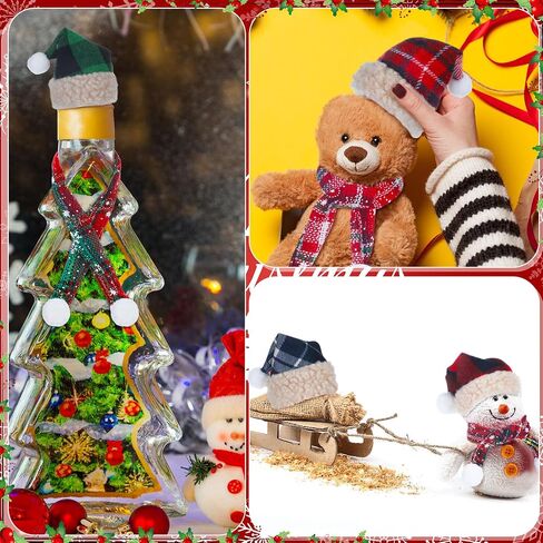 Geyoga 8 Pcs Christmas Mini Knit Doll Hats with Scarf Small Santa Hat Scarf Christmas Knit Decoration Winter Wine Bottle Decor for Xmas Ornaments DIY Art Craft (Red, Green,Snow) in Saudi Arabia