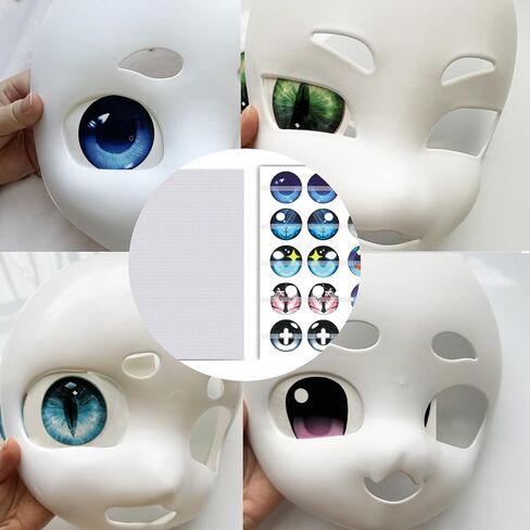 1 Set Fursuit Eye Mesh with Eyes, 11.8x7.87inch Waterproof Blank PVC Eye Mesh with Eyes for Therian Mask for Furries Cosplay, Sculptures,Craft Making,Props Fursuits (Cartoon-E) in Saudi Arabia
