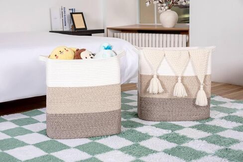 Large Cotton Tall Rectangle Small Laundry hamper Dog Toy Storage Baskets Woven Basket Bins Foldable Medium With Handle Toys and Fabric Storing Storage Silver Gray 2 Pack in Saudi Arabia