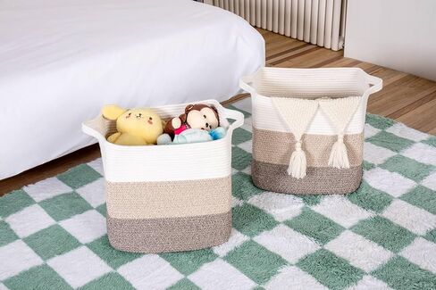 Large Cotton Tall Rectangle Small Laundry hamper Dog Toy Storage Baskets Woven Basket Bins Foldable Medium With Handle Toys and Fabric Storing Storage Silver Gray 2 Pack in Saudi Arabia
