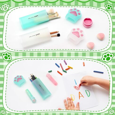 Benvo Cat Paw Pencil Holder البلاستيك قلم رصاص قلم رصاص منظم تخزين لأقلام أقلام الحكام ، وملحقات المكتب المكتبية المكتبية (White/Mint Green ، حزمة 2) in Kuwait