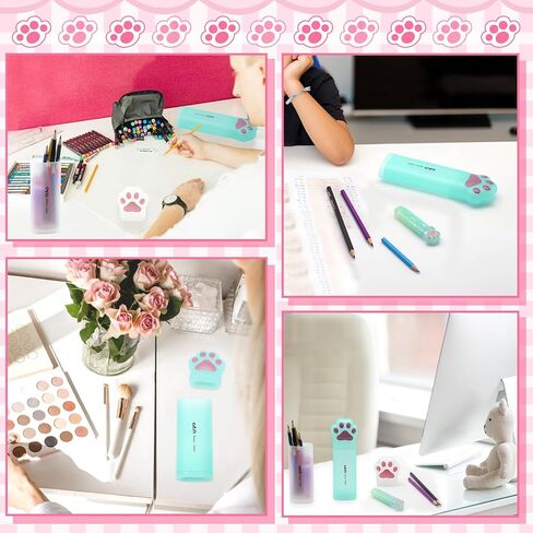 Benvo Cat Paw Pencil Holder البلاستيك قلم رصاص قلم رصاص منظم تخزين لأقلام أقلام الحكام ، وملحقات المكتب المكتبية المكتبية (White/Mint Green ، حزمة 2) in Kuwait