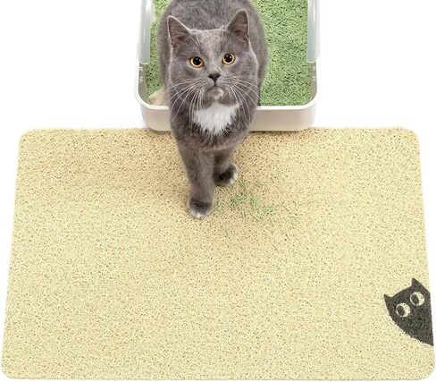 Cat Litter Mat Litter Trapping Mat, Premium Durable PVC Cute Cat Litter Box Mat, Non-Slip, Less Waste Kitty Litter Mat, Soft on Kitty’s Paws, 24"x 17" cat matts for Litter in Kuwait