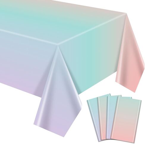 4 Pack Rainbow Tablecloth, 51 x 86 inch Pastel Table Cloths Colorful Rainbow Table Covers for Ice Cream Party Decorations Wedding Easter Girl and Princess Birthday Party Supplies in Saudi Arabia