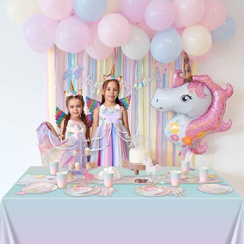 4 Pack Rainbow Tablecloth, 51 x 86 inch Pastel Table Cloths Colorful Rainbow Table Covers for Ice Cream Party Decorations Wedding Easter Girl and Princess Birthday Party Supplies in Saudi Arabia