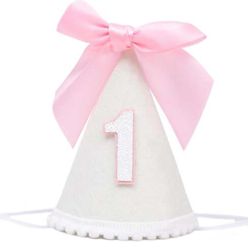 Pink Bow 1st Birthday Hat - Sweet First Birthday Decoration, Pink 1st Birthday Crown, Princess 1st Birthday Supplies in Kuwait
