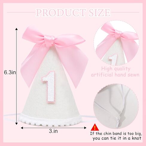Pink Bow 1st Birthday Hat - Sweet First Birthday Decoration, Pink 1st Birthday Crown, Princess 1st Birthday Supplies in Kuwait