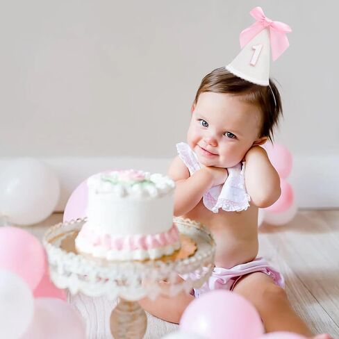 Pink Bow 1st Birthday Hat - Sweet First Birthday Decoration, Pink 1st Birthday Crown, Princess 1st Birthday Supplies in Kuwait