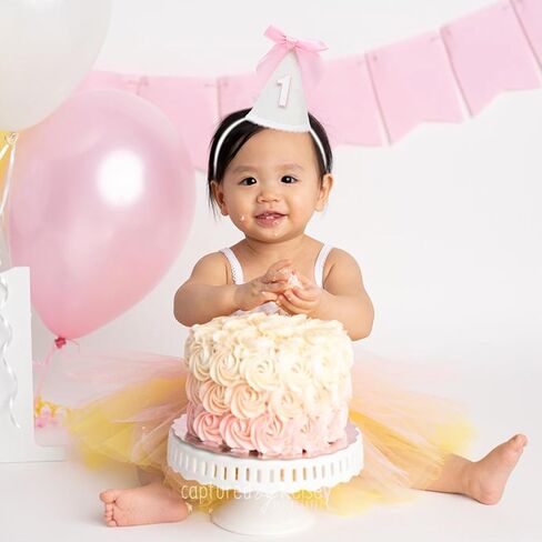 Pink Bow 1st Birthday Hat - Sweet First Birthday Decoration, Pink 1st Birthday Crown, Princess 1st Birthday Supplies in Kuwait