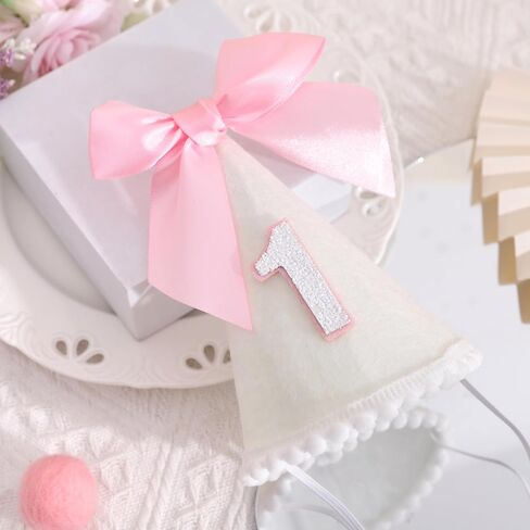 Pink Bow 1st Birthday Hat - Sweet First Birthday Decoration, Pink 1st Birthday Crown, Princess 1st Birthday Supplies in Kuwait