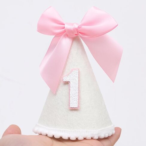 Pink Bow 1st Birthday Hat - Sweet First Birthday Decoration, Pink 1st Birthday Crown, Princess 1st Birthday Supplies in Kuwait