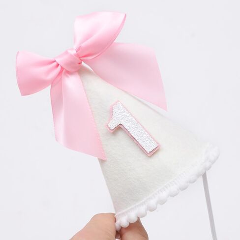 Pink Bow 1st Birthday Hat - Sweet First Birthday Decoration, Pink 1st Birthday Crown, Princess 1st Birthday Supplies in Kuwait