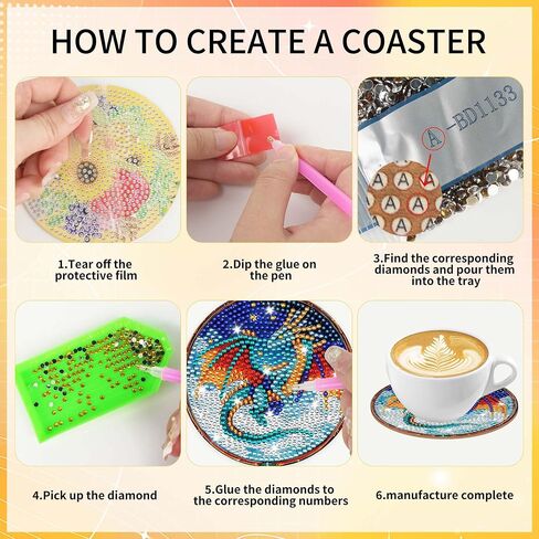 Dragon Diamond Art Coasters Kit: 8 Pcs Fantastic Dragon Diamond Painting Coasters with Holder and Cork Pads, DIY Coaster Craft Set for Adults Beginners Home Decor Gifts in Saudi Arabia