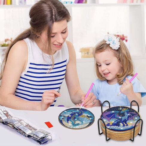 Dragon Diamond Art Coasters Kit: 8 Pcs Fantastic Dragon Diamond Painting Coasters with Holder and Cork Pads, DIY Coaster Craft Set for Adults Beginners Home Decor Gifts in Saudi Arabia