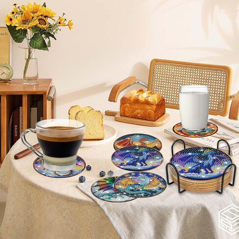 Dragon Diamond Art Coasters Kit: 8 Pcs Fantastic Dragon Diamond Painting Coasters with Holder and Cork Pads, DIY Coaster Craft Set for Adults Beginners Home Decor Gifts in Saudi Arabia
