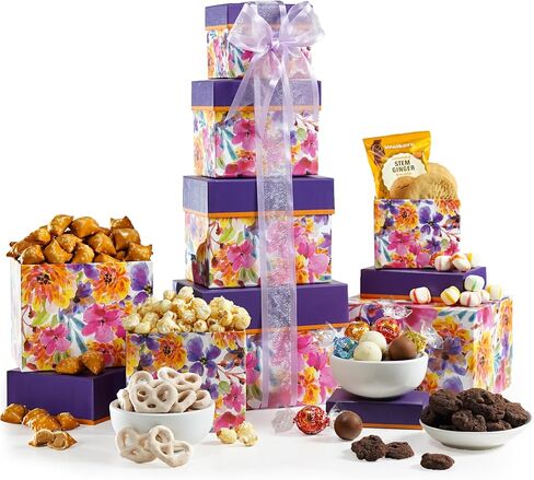 Broadway Basketeers 4 Box Chocolate Food Gift Basket Tower Snack Gifts for Women, Men, Families, College – Delivery for Birthday, Appreciation, Thank You, Get Well Soon Care Package in Saudi Arabia