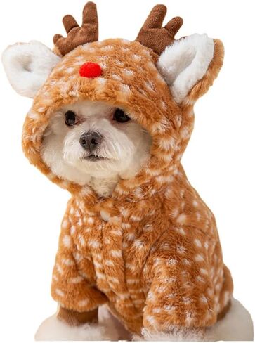 Aza Reindeer Dog Assume Fluffy Christmas Clothes Moose Coat Winter Winter Peties Puppy Girl Gup Cite Coat Coat For Cogs Small Dogs (M ： 5.5lb-9lb） ، موس براون) in Kuwait