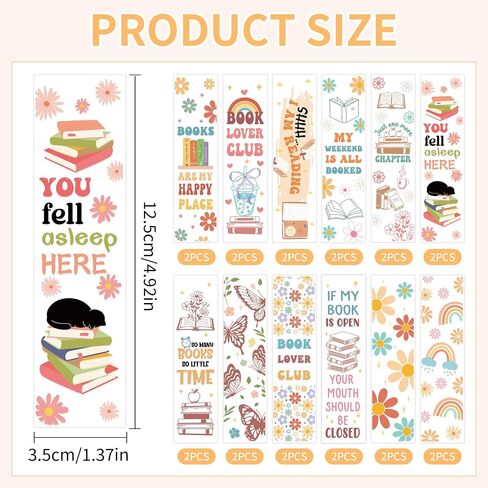 UV DTF Bookmark Wraps - 24 Sheets Acrylic Bookmark Blanks UV DTF Transfer Stickers, Book Theme Rainbow Butterfly Flower Design for Book Lover DIY Projects in Saudi Arabia