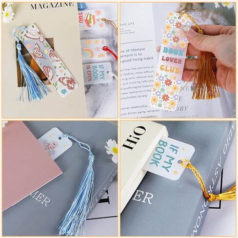 UV DTF Bookmark Wraps - 24 Sheets Acrylic Bookmark Blanks UV DTF Transfer Stickers, Book Theme Rainbow Butterfly Flower Design for Book Lover DIY Projects in Saudi Arabia