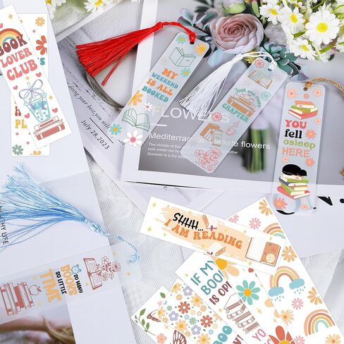 UV DTF Bookmark Wraps - 24 Sheets Acrylic Bookmark Blanks UV DTF Transfer Stickers, Book Theme Rainbow Butterfly Flower Design for Book Lover DIY Projects in Saudi Arabia