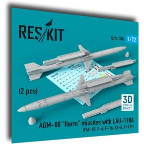Reskit RS72-0390 1/72 AGM-88 ضرر الصواريخ مع LAU-118A (2 PCS) (F/A-18 ، F-4 ، F-16 ، EA-6 ، F-1111) (1/72)