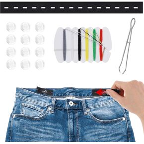 8Set Pant Waist Tightener for Jeans,Elastic Band with Button Holes, Wide Buttonholes Stretch Strip Kids Waist Adjuster
