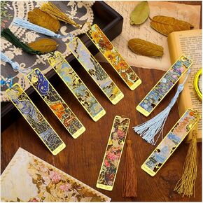 8 PCS Metal Starks with Tassel ، علامات الكتب لقراءة النساء ، Golden Van Gogh Monet Paint Painting Gifts القراءة ، علامات الكتب اللطيفة للرجال ، الأطفال ، عشاق الكتب