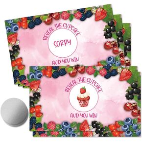 50 Psc Berry Scratch off Game Cards, Sweet Berry Pink Scratch Cards for Birthday Baby Shower Party, Blueberry Strawberry Party Supplies, Lottery Prize Raffle Tickets, Berry Theme Party