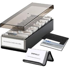 حامل بطاقة العمل للمكتب ، منظم حامل بطاقة العمل ، تخزين بطاقة فهرس CREDICARES CARDERS منظم ، مع علامات تبويب A-Z ، تخزين يصل إلى 600 بطاقة ، بنية معدنية (متوسطة)