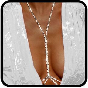 Tgirls Rhinestone Body Chains Silver Body Jewelry for Women Sexy Crystal Body Chain Beach Party Body Belly Chain for Girls