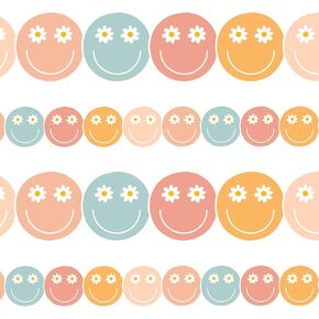 Whaline 32.8ft Spring Summer Summer Groovy Happy Face Bulletin Border Border Boho Daisy Smile Face Die Cut Trim Border Roll for Classroom Chalkboard Decor