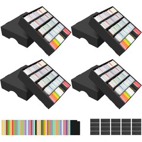 AOBOPLE 4 Pack Trading Card Storage Box,4650 Count Sports Card Storage Box with 48 Colorful Dividers and Tapes,Trading Cards Organizer for Storing, Protecting and Organizing Soccer Cards