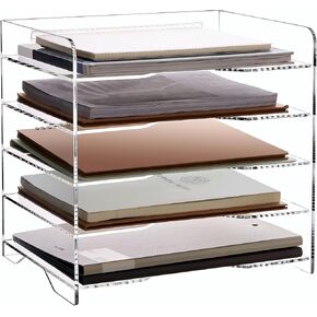 Sanrui Acrylic Paper Tray Organizer for Desk ، منظمي المكتب والملحقات ، 2 منظم الورق القابل للتكديس للرسالة ، المستندات ، الكتب ، المجلات منظم الملفات الكريستال.
