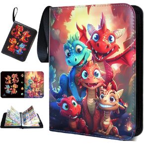 يضم Card Binder مع تصميم أصلي على الغلاف ، و Card Card Binder مع 4 جيوب يحمل 400 بطاقة ، وألبوم بطاقات Pokemans لهدايا أعياد الميلاد ، وهدايا عيد الميلاد ، إلخ. للبنين والبنات [Dragon-A]