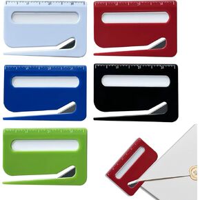 5Pcs Letter Opener Envelope Slitter,Mail Opener Tool,Envelope Opener Slitter,Envelope Opener for Office,Wrapping Paper Cutter with Hidden Blade, Package Opening Tool with Scale and Magnifying Glass