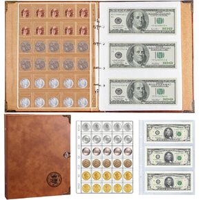 Ettonsun Coin Collection Collection حامل لجامعي ، 360 جيوب العملات جمعية جمع الألبوم و 180 حالة تخزين الأموال الورقية لمستلزمات جمع العملات العملة ، فاتورة ، بنسات ، أرباع
