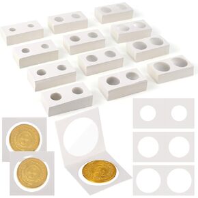 600 PCS مقاطع عملة من الورق المقوى ، 12 حامليًا للعملة المعدنية ذات الأحجام المتنوعة ، 2 "× 2".