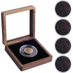Framendino ، Walnut Wood Challenge Coin عرض عرض هدية مربع مربع خشبي حالة تخزين واحد مع أعلى كبسولات واضحة والبلاستيك حشية قابلة للتعديل