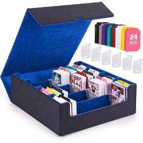 مربع تخزين بطاقة التداول - 4 صفوف مربع سطح السفينة MTG ، 3000+ TCG Deck Case لديها 6 مؤيدين لتوحيد البطاقات و 24 مقسمات ملونة ، حالة جلدية للعبة السحرية (الأحمر)
