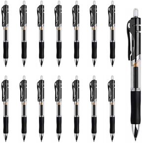 15PCS Black Retractable Gel Pens for Journaling, 0.5mm Ink Pens for School Office Suppliers, Fine Point Smooth Writing Pens.