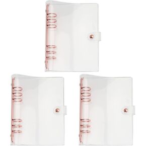 3pcs Clear A5 Binder Cover Rose Gold 6 Rings Leaf Leaf Bolders Notebook Protecor