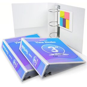 3 رابط رابط 3 بوصة ، رنين مستدير خالي من PVC Clear View Binder (FIT 10.5x11 inches) مع 100 PCS الملاحظة اللزجة للمدرسة أو المكتبية ، 2 عبوة