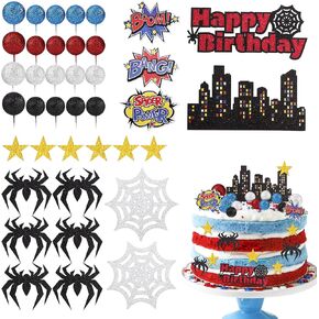 38pcs Spider Theme Cake Toppers, Spider Cake Decorations Foam Balls Happy Birthday Spider Web Decorations for Boys Men Birthday Baby Shower Spider Theme Parties in Saudi Arabia