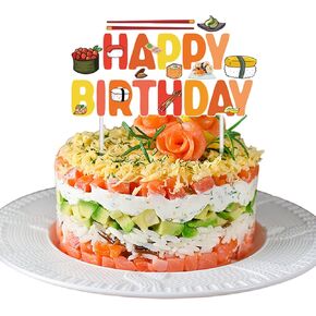 Sushi Happy Birthday Cake Topper Sushi Theme Cake Decorations Sushi Food Theme Birthday Party Celebration Photo Props Boys Girls Japanese Birthday Baby Shower Party Decorations