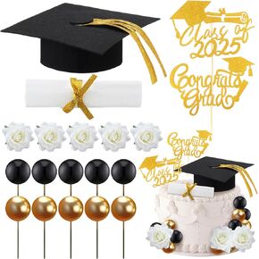 Maxdot 29 PCS Cake Cake Toppers Kit شملت Grad Cap Diploma Balls Flowers Congrons