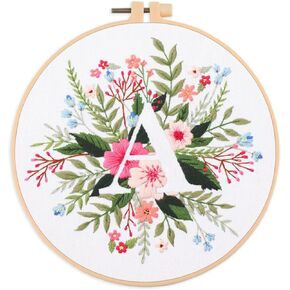 Abillyn Embroidery Starter Kit English Letter J and Flowers Stamped with Printed Pattern Cross Stitch Embroidery Kits (Letter J)