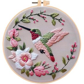 Huacan Embroidery Kits for Adults Beginner Stamped Woodpecker Pattern DIY Cross Stitch Printed Flower Stitching Sewing Kit 7.9 x 7.9 Inch