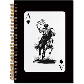 FITIE Western Spiral Notebook 5.5x8.3, Trendy Retro Ace Card Cactus Black Journal, Country Western Gifts for Women, Black Office Supplies, Black Notebooks for Note Taking