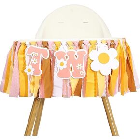 Groovy High Chair Banner & Retro Daisy Party Decorations - Second Birthday, Hippie Theme